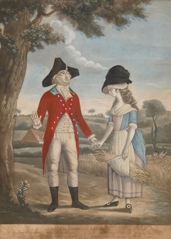 R Sayer and J Bennett, hand coloured engraving, ‘Palemon and Lavinia’, printed 9th May 1782, Fleet Street, London, 35 x 25cm. Condition - poor to fair